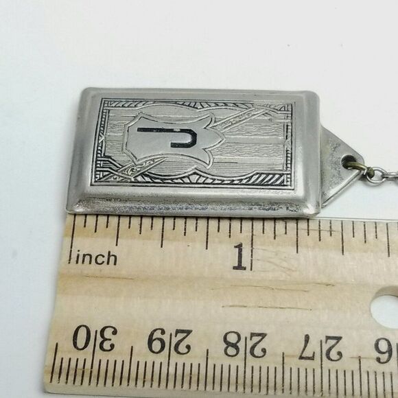 Vintage Watch Chain, J Monogram Slide and Dog Clip, True Silver Plate. Estate - Picture 5 of 8
